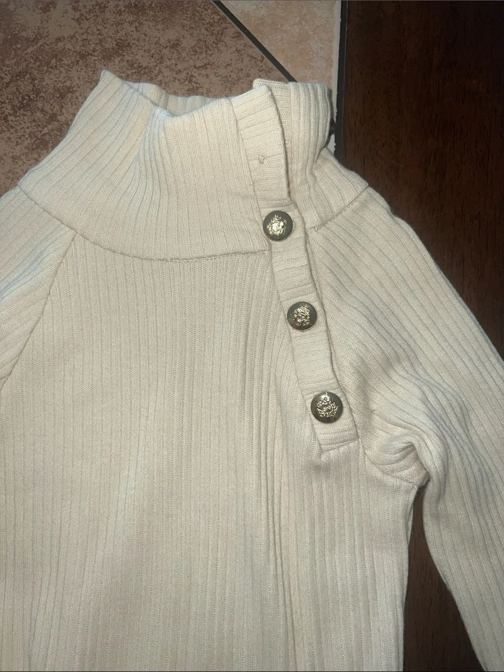 Girls Cream Ribbed Sweater Dress with Plaid Skirt and Belt